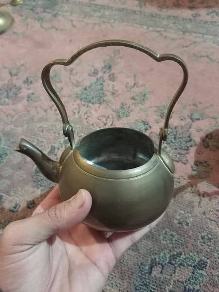 2 Antique tea pots and 1 water pitcher, made of brass 3