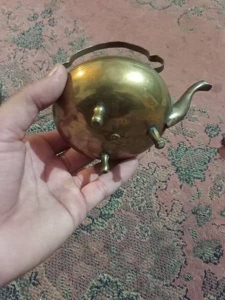2 Antique tea pots and 1 water pitcher, made of brass 13
