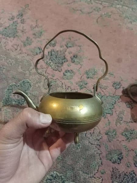 2 Antique tea pots and 1 water pitcher, made of brass 14