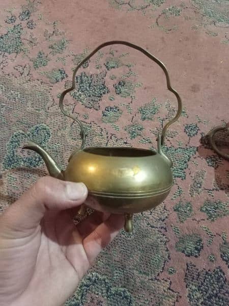 2 Antique tea pots and 1 water pitcher, made of brass 15