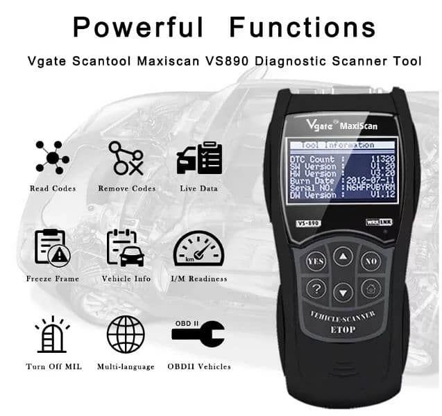 Newest MaxiScan Vgate VS890S OBD2 Diagnostic Car Scanner 0