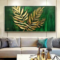 Gold Green Leafy Abstract Art Landscape Handmade Painting Home Decor