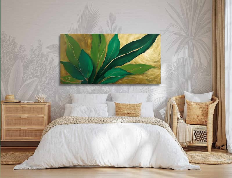 Gold Green Leafy Abstract Art Landscape Handmade Painting Home Decor 2
