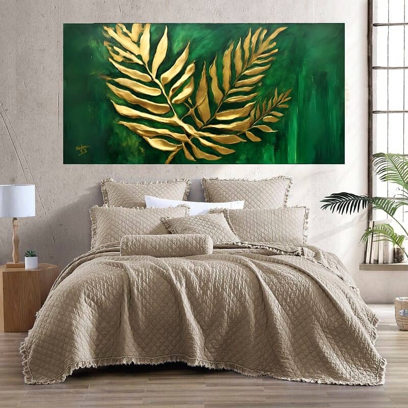 Gold Green Leafy Abstract Art Landscape Handmade Painting Home Decor 6