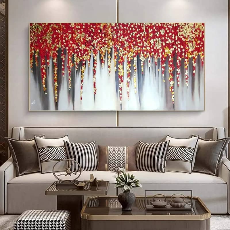 Gold Green Leafy Abstract Art Landscape Handmade Painting Home Decor 14