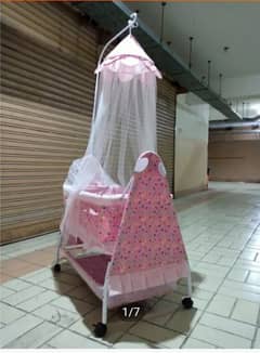 Baby Pink Princess Cot Rocking Cradle with Wheels 

for sale