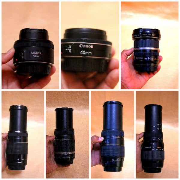 Canon lenses 50mm stm, 10-22mm,55-250mm,75-300mm sigma/Tamron 70-300 0