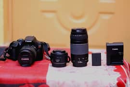Canon Eos Rebel t7 with 3 lenses 18-55mm, 50mm 1.8 stm, 75-300mm combo