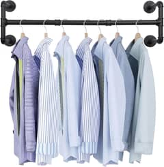 Industrial Pipe Clothes Rack, Heavy Duty Detachable Wall Mounted Black