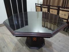 6 chair dining table with bottom lamp made of solid wood (deyar)
