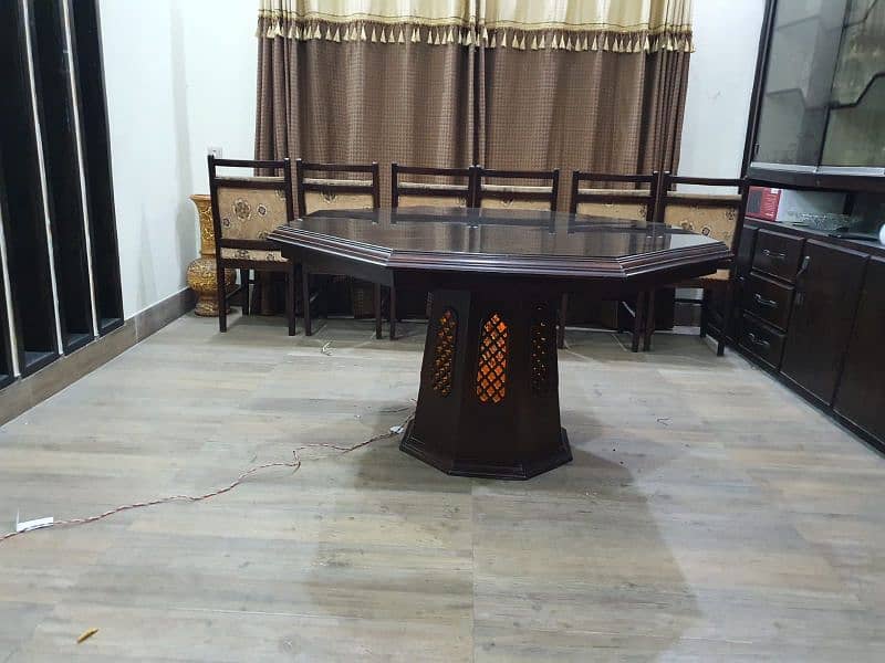 6 chair dining table with bottom lamp made of solid wood (deyar) 6