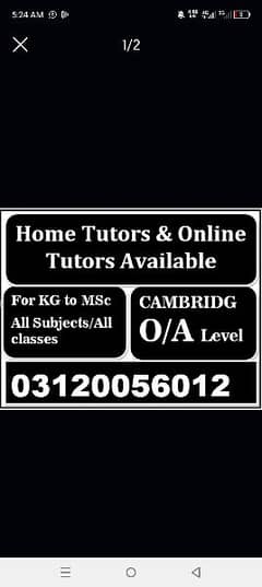 Private Male/Female Tutors (PG to O/A Levels. ACCA. IGCSE. IELTS. English)