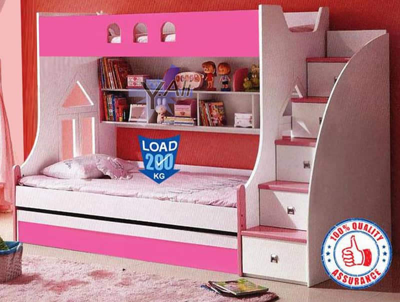 Wooded Sheet Bunk Bed Two beds - Pink White - kids bed kids Furniture 0