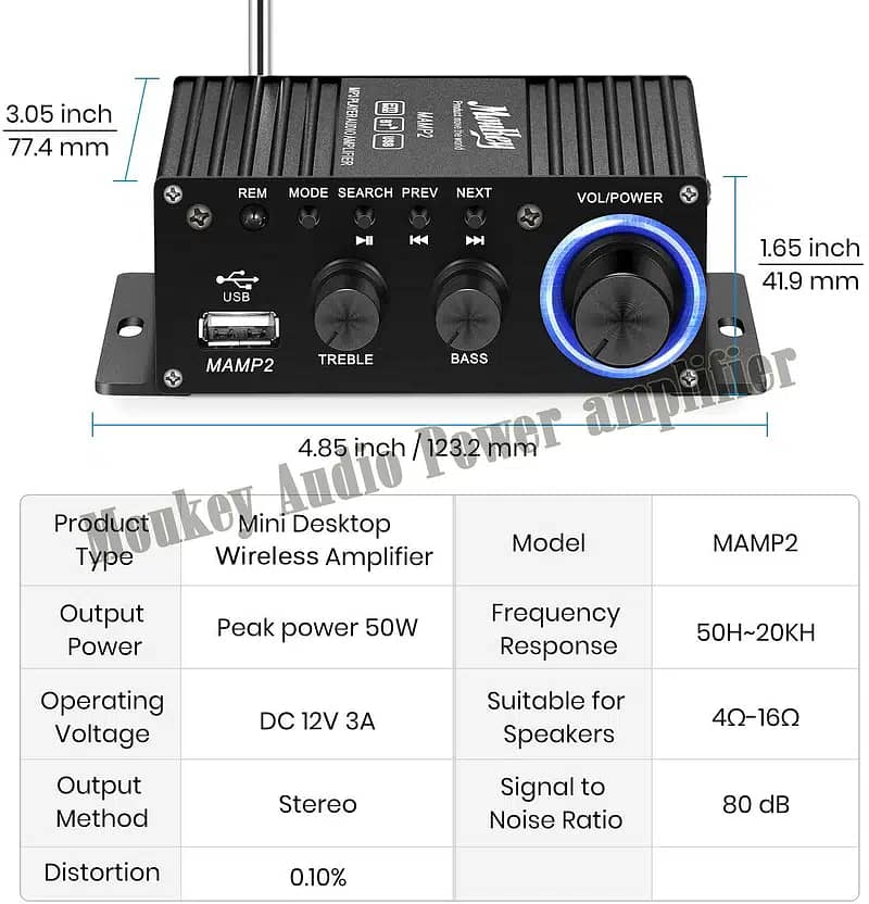 Bluetooth 5.0 | Mini DECK USB | AUX | Amplifier | FM | Car Tape | 3