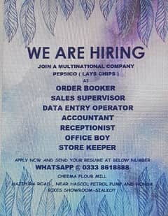 Female/Male Order Booker/Female Receptionist/DATA Entry