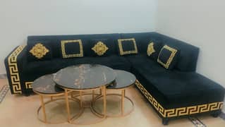 l shaped sofa set with tables 0