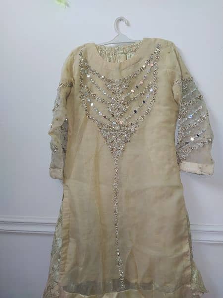 golden Heavy embroidered Shirt with gharara and golden dupatta 4