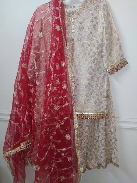 jamawar monochrome gharara Shirt with red dupatta 0