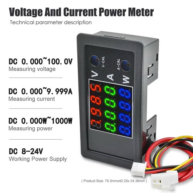 DC Solar 0-100V 1000W 10A LCD Digital Voltmeter Ammeter Wattmeter 2
