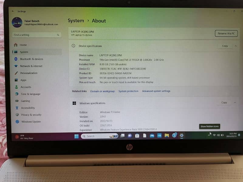 Hp Notebook dy2091wn Core i3 11th Generation Laptop 10