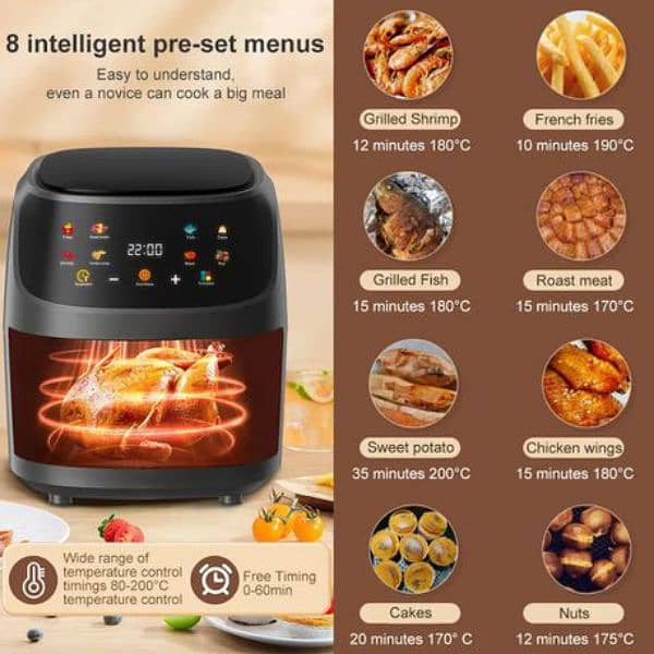 SILVER CREST 8 LITER LARGE AIR FRYER LCD TOUCH DISPLAY AIRFRYER NEW 6