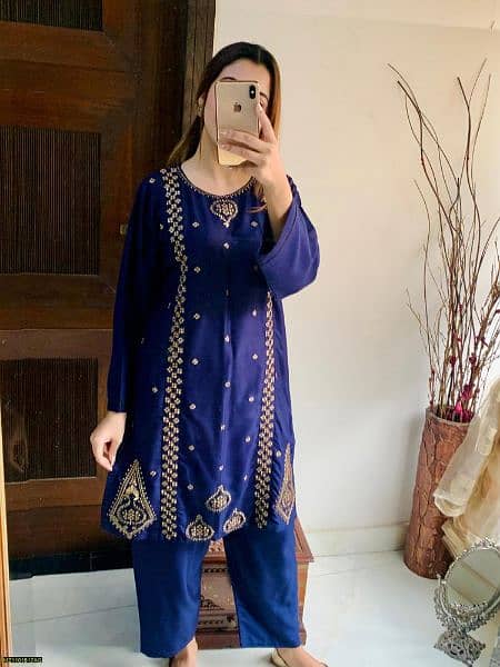 2 Pcs Woman's stitched linen Embroidered Suit 3