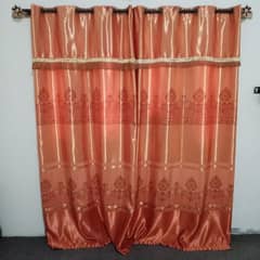 2 orange satin silk curtains