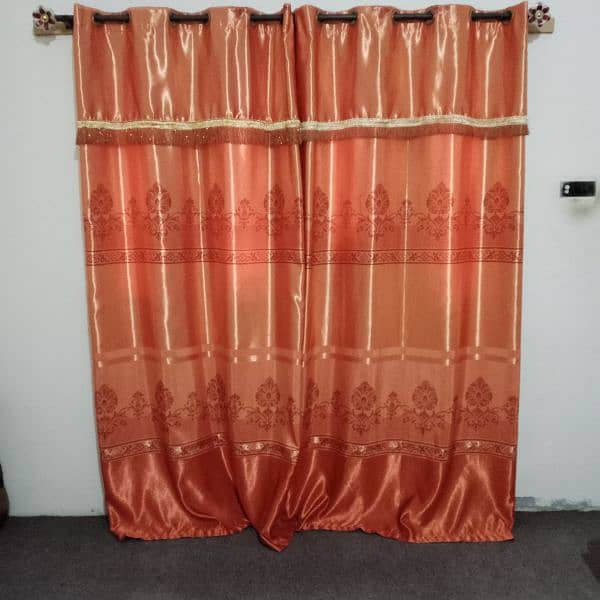 2 orange satin silk curtains 1