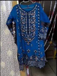 Ladies fancy kurty with full work,3 piece suit in navy blue color