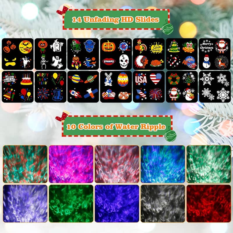 Halloween Christmas Projector Lights 2-in-1 Moving HD Patterns with 3D 1