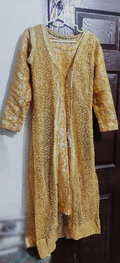 Beautiful Yellow Golden 2PCs shirt  of net open-upper style dress