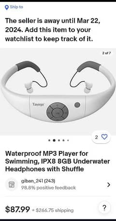 Waterproof headphone with usb 8gb