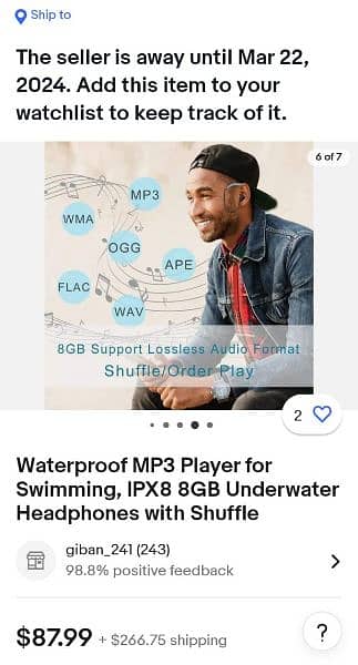 Waterproof headphone with usb 8gb 2