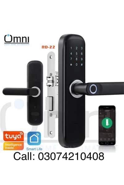 mobile based fingerprint Wireless smart Door lock  Handle lock wooden 0