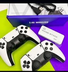 NEW BOX PACK M15 GAME STICK PRO WITH 2 PS5 SHAPE WIRELESS CONTROLLERS