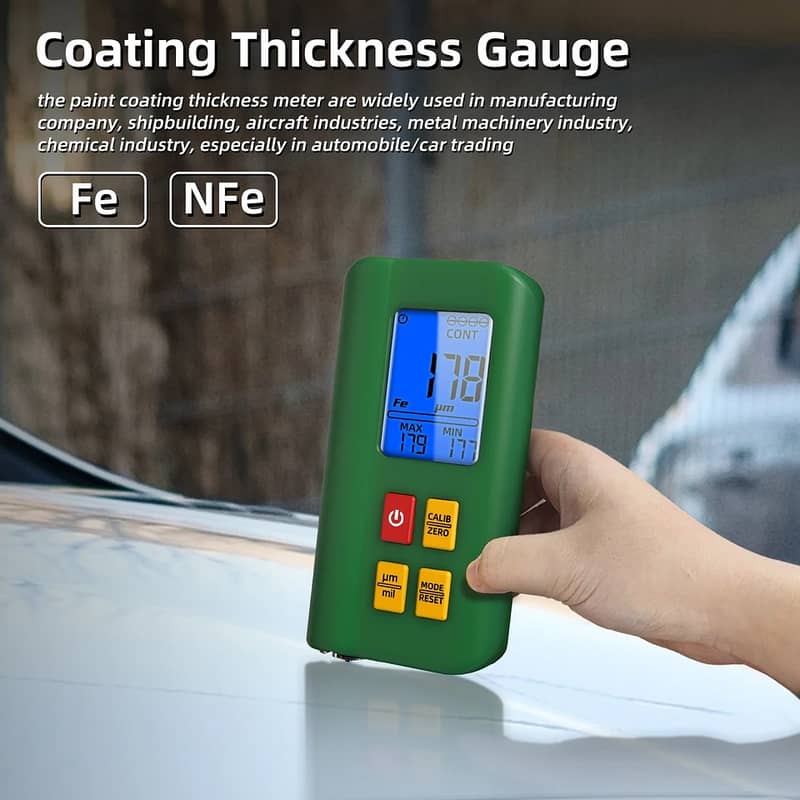 Car Paint Film Thickness Tester Tool 0.1micron/0-1500µm Fe/NFe MAX/MIN 0