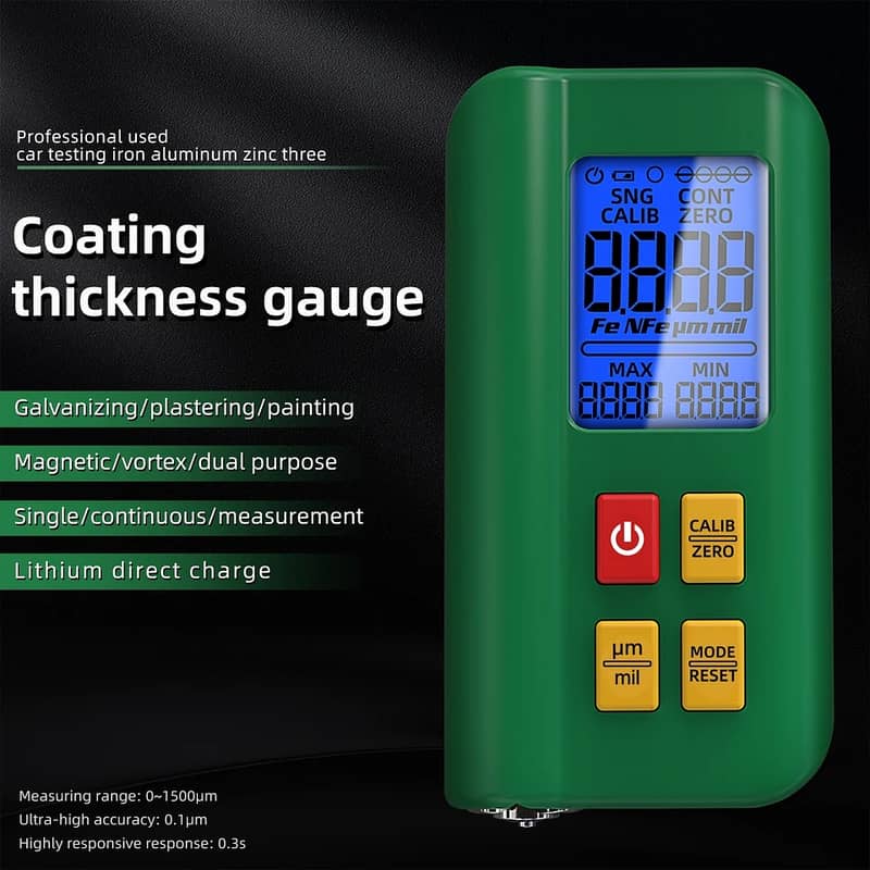 Car Paint Film Thickness Tester Tool 0.1micron/0-1500µm Fe/NFe MAX/MIN 1