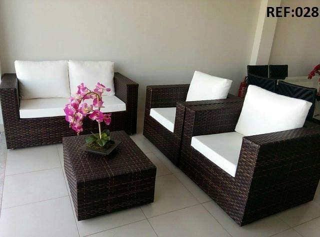 Sofa set | 4 seater sofa | Rattan sofa table with cousion glass 4