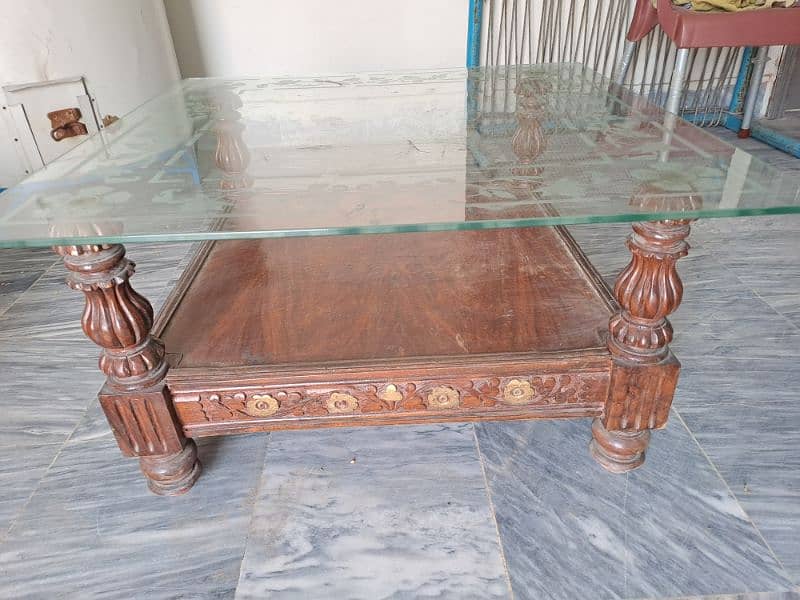 Square wood table with glass top 0