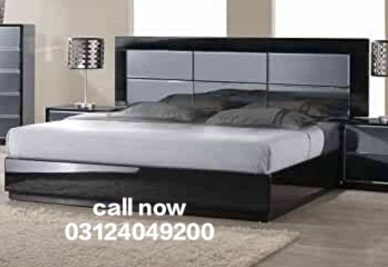 high gloss bed /wooden bed /side tables 0