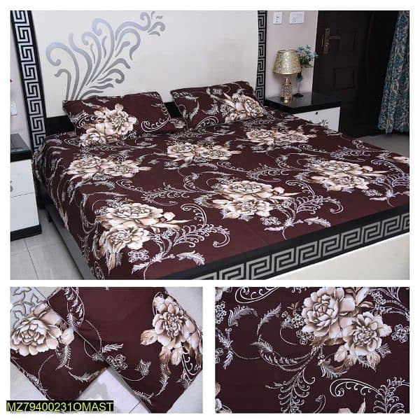 3 Pcs Crystal Cotton Double Bedsheets Collection 2
