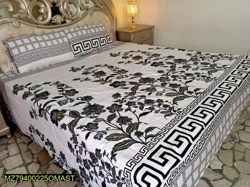 3 Pcs Crystal Cotton Double Bedsheets Collection 16