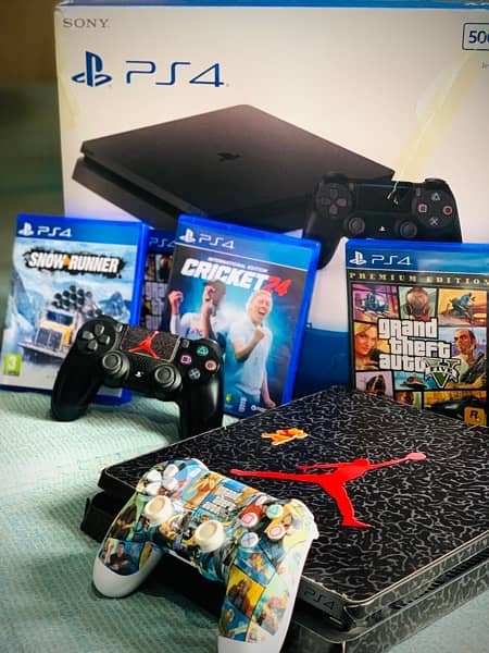 PS4 Slim 500gb 2 Controller and CD 4 Games Cricket24 SnowRunner GTA5 9
