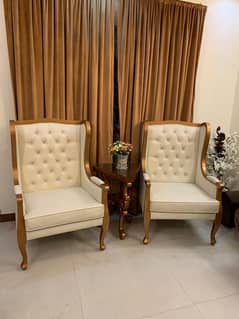 Solid leather Long chairs with Table