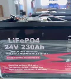 Lithium LiFePO4 Battery 24 and 48 Volts, 230 and 200 Ampere