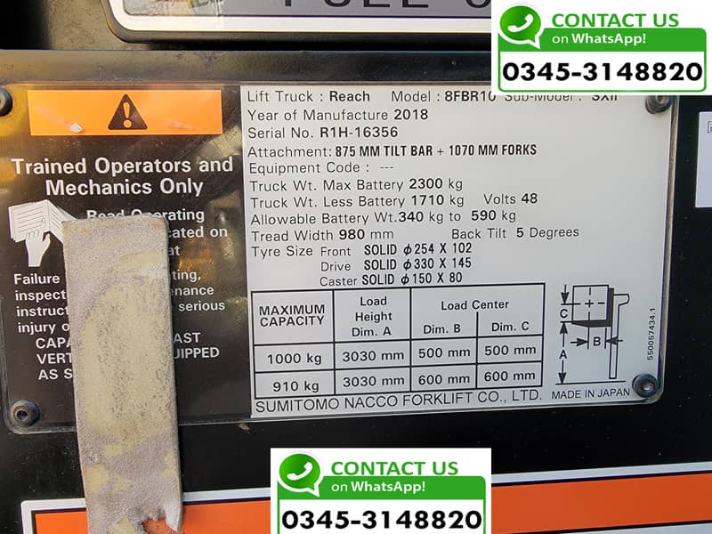 Sumitomo 1 Ton Battery Operated Reach Truck Stacker Forklift Lifter 15