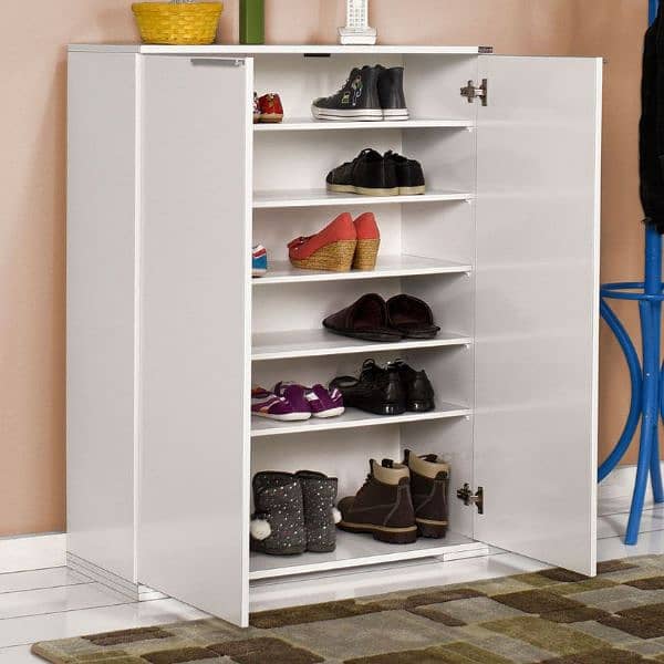 Multi purpose Shoe Rack Shoe Cabinet 2 door 6 tiers White finish 1