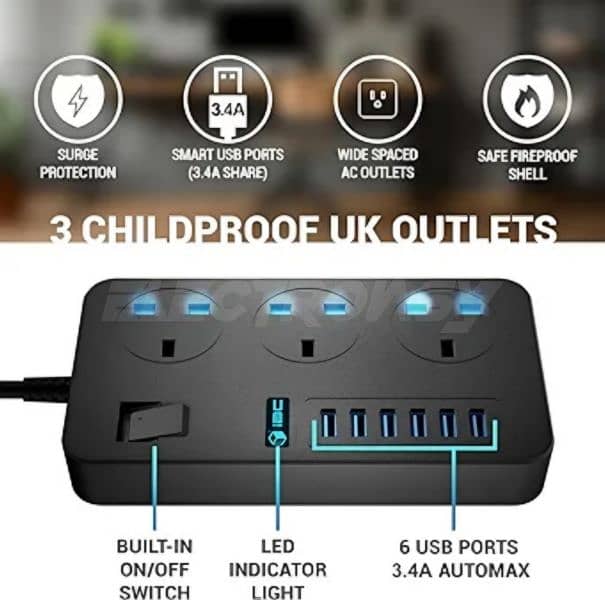 Universal Power Strip With 6 Usb Ports (AccLoo) 1