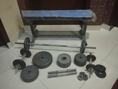 Gym weights /dumbells with rods and bench