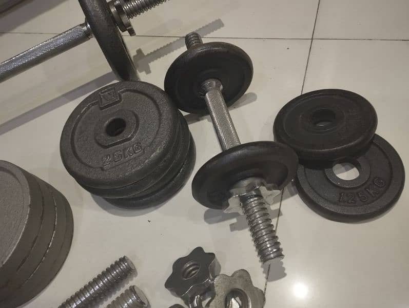 Gym weights /dumbells with rods and bench 1